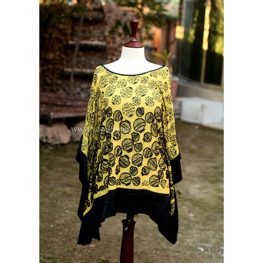 [PK6405-CW-SCF-019166] Embroidered Yellow Poncho