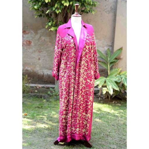 [PK6405-CW-JAC-019190] Embroidered Pink Long Coat Sitara Work