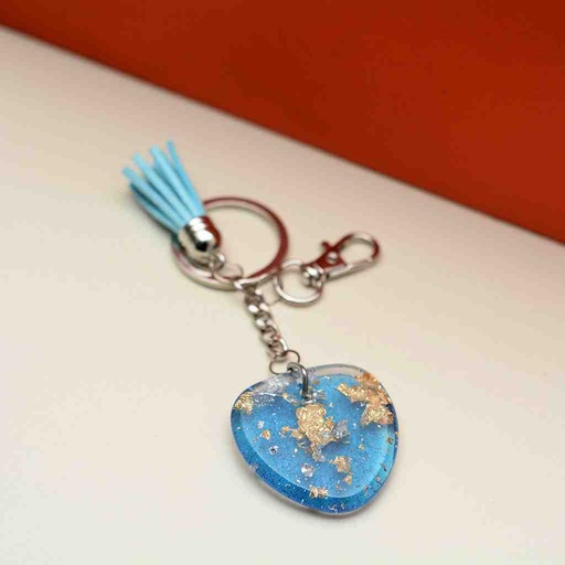 [PK6787-MR-GEN-019828] Resin Art Heart Shaped Keychain with Tussle