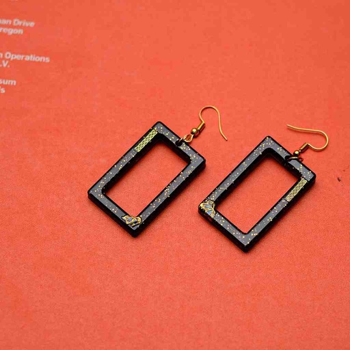 [PK6787-JW-EAR-019838] Resin Art Rectangular Shape Earrings