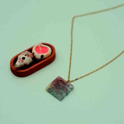 [PK6787-JW-NCK-019846] Resin Art Square Pendent