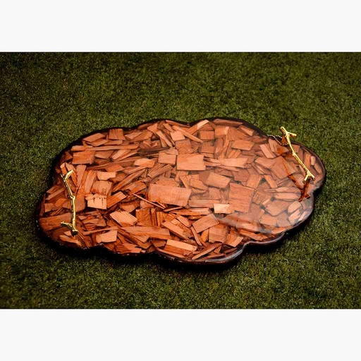 [PK6809-HM-TRY-019941] Golden Wooden Chips Epoxy Resin Tray
