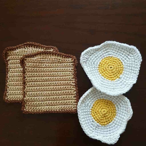 [PK5990-GN-GEN-019599] Crochet Bread and Eggs Coasters 