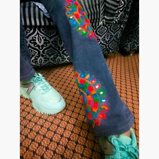 [PK6751-CW-PRT-021191] Denim Jeans with Beautiful Hand Embroidery  