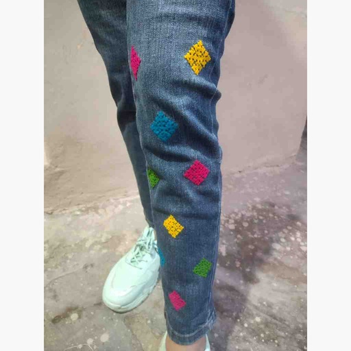 [PK6751-CW-PRT-021194] Denim Jeans with Beautiful Hand Embroidery  