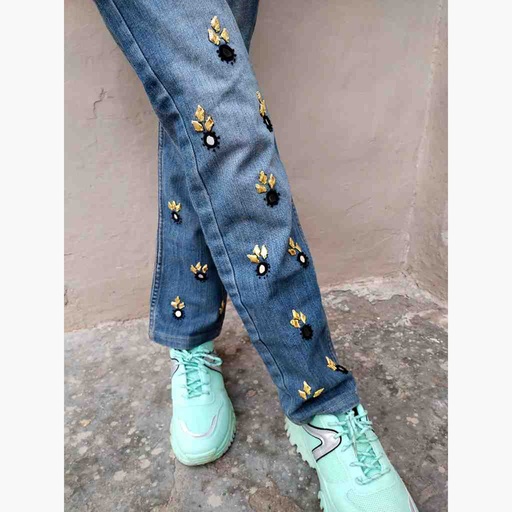 [PK6751-CW-PRT-021195] Denim Jeans with Beautiful Hand Embroidery  