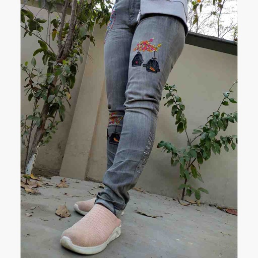 [PK6751-CW-PRT-021199] Denim Jeans with Beautiful Hand Embroidery  