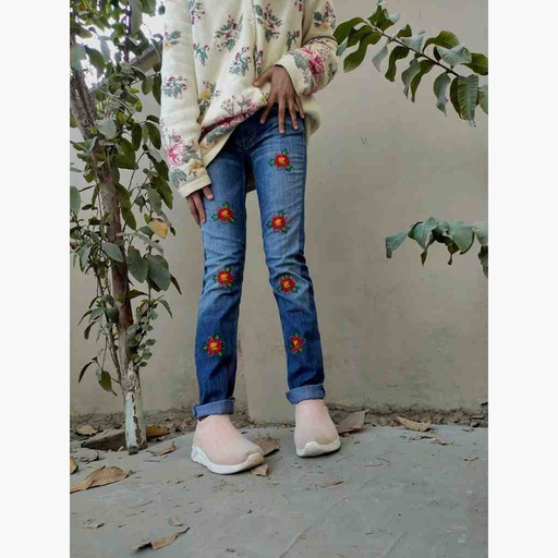 [PK6751-CW-PRT-021200] Denim Jeans with Beautiful Hand Embroidery  