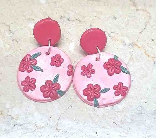 [PK7015-JW-EAR-021561] Pink Floral Drop Earrings