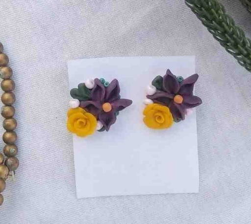[PK7015-JW-EAR-021592] Purple Floral Studs