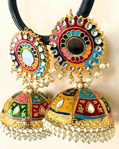 [PK7114-JW-EAR-021709] Saraika Jhumka with Meena Kari