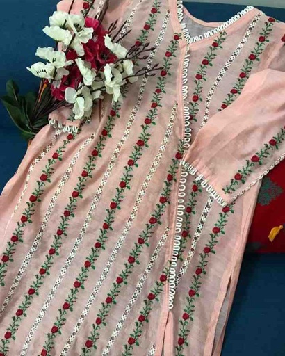 [PK7192-CW-PRT-022243] Hand Embroidered Cross Stitch Shirt & Embroidered chiffon Dupatta