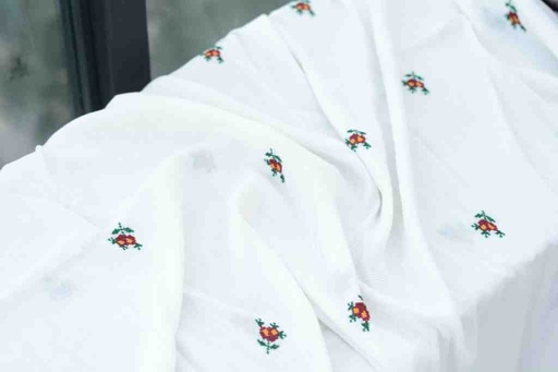 [PK7667-CW-SCF-023666] White Embroidered Chadder