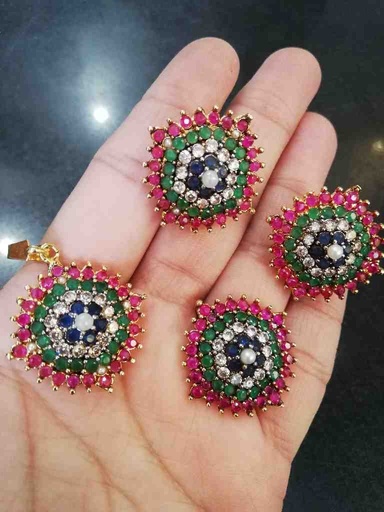 [PK3229-JW-EAR-023886] Ruby and Zircon Combo set 