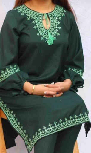 [PK7785-CW-GEN-024117] Green sindhi tanka  2-Piece Suit