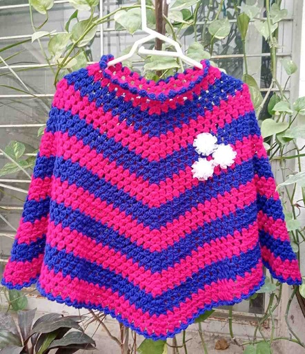 [PK7852-CK-EN-024491] Crochet Poncho (Cape Shawl) for girls ( 15 months - 2 years)