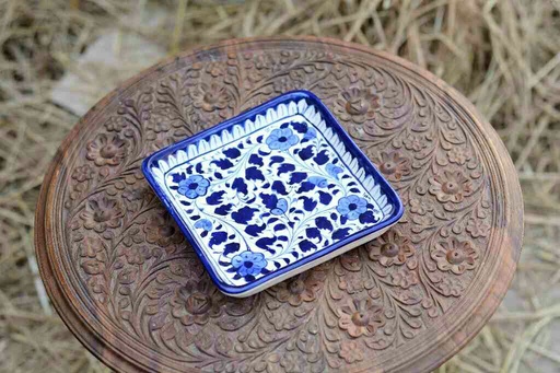 [PK0363-HM-TRY-026047] Blue Pottery Square Shape Serving Tray