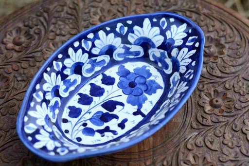 [PK0363-CF-BPO-026053] Blue Pottery Oval Shape Raita Bowl