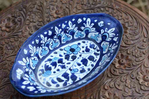 [PK0363-CF-BPO-026055] Blue Pottery Oval Shape Raita Bowl