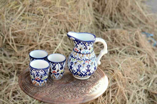 [PK0363-HM-TBW-026239] Blue Pottery Water Set