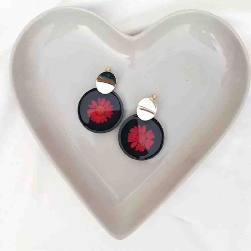 [PK4119-JW-EAR-027534] Real Flower Red Daisy Earrings 