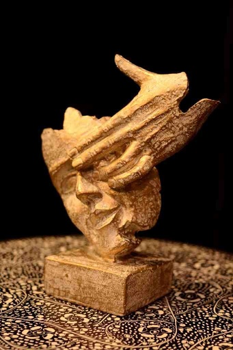 [PK0094-AR-SCU-028048] Fiber Abstract Lady Face Hand on Mouth Sculpture Office Home Decor