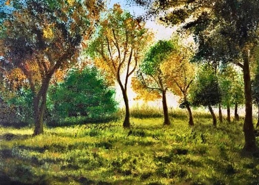 [PK8392-AR-ACR-028259] Oil Painting on Canvas Sheet Impressionist Style Forest