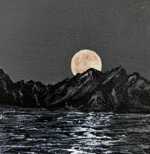 [PK8392-AR-ACR-028262] Mountains and Sea at Night on Super Moon