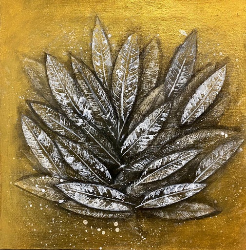 [PK8392-AR-MIN-028271] Royal Golden Hues Acrylic Leaf Printing on Canvas