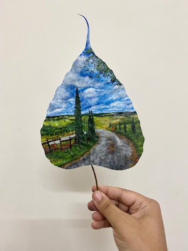 [PK8392-AR-MIN-028340] Country Side Acrylic Leaf Painting