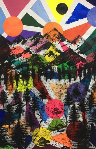 [PK8392-AR-ACR-028349] Unframed Abstract Mountains on Paper