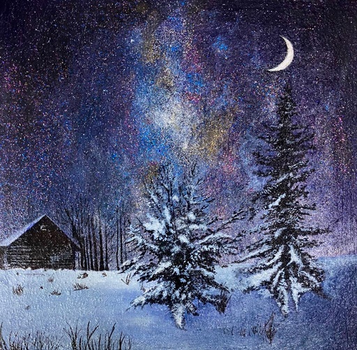 [PK8392-AR-ACR-028398] Cabin Under the Tranquil Sky on Canvas Sheet