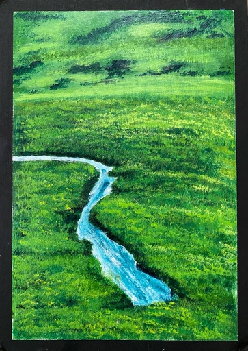 [PK8392-AR-ACR-028399] Stream Painting on Cardboard