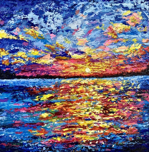 [PK8392-AR-ACR-028477] Sunset Seascape Palette Knife Painting