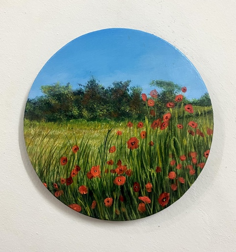 [PK8392-AR-ACR-028663] Red Poppy Flower Field on Round Canvas