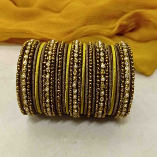 [PK8539-JW-BNG-028928] Hand Made Bangles with Pearls & Siamante Chain for Events & Parties