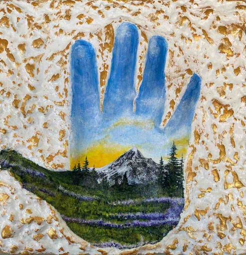 [PK8392-AR-PAI-028933] Mountainous Landscape Handprint Texture Art