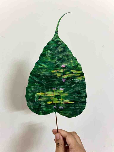 [PK8392-AR-ACR-028951] Lily Pond Painting on a Leaf