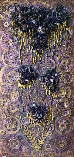 [PK8392-AR-DIM-029076] Floral Steampunk Art on Canvas 