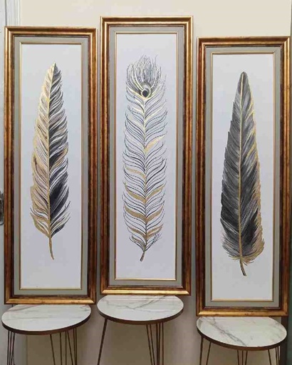 [PK8011-AR-ACR-029083] Modern Art Feather Painting Set of 3