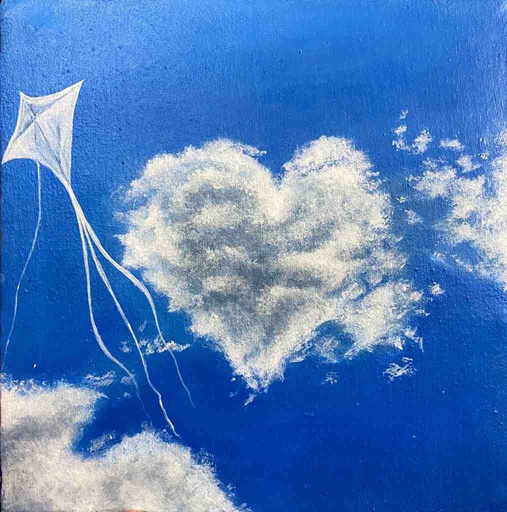 [PK8392-AR-ACR-029098] Acrylic Painting on Canvas: Kite and Heart