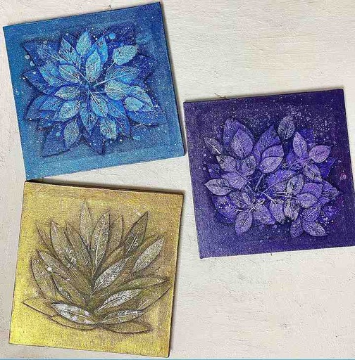 [PK8392-AR-PAI-029129] Leafing Printing on Canvas Set of 3