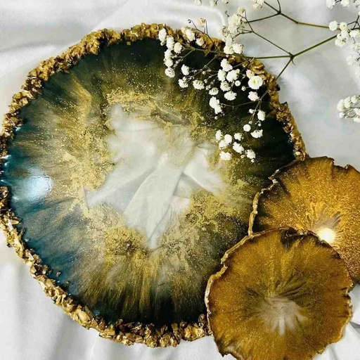 [PK8764-AR-PAI-029144] Resin Coasters and Vanity Tray 