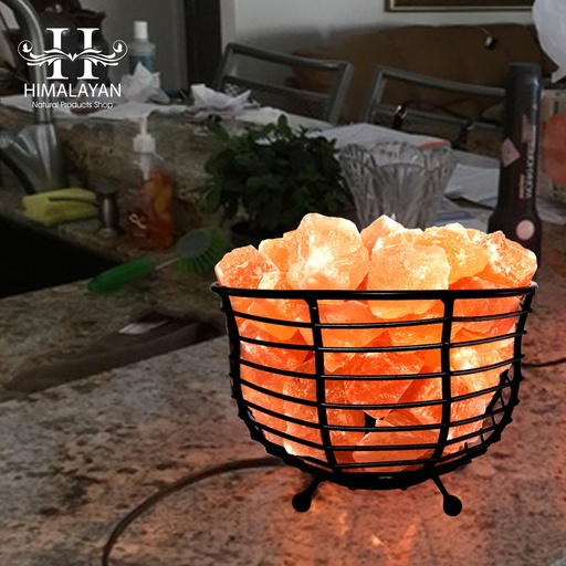 [PK8146-HM-DCR-029179] Bowl Shape Metal Basket Lamp with Salt Chunks – Natural Air Purifier