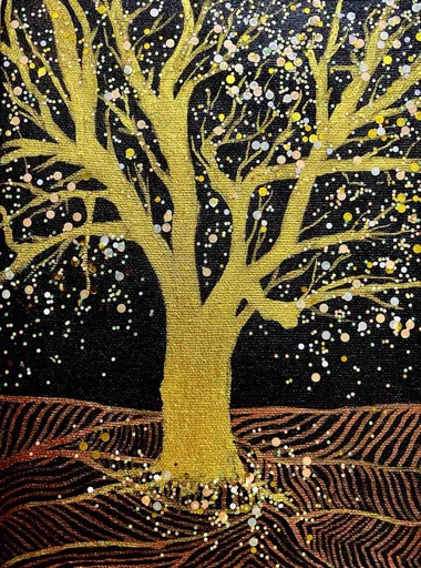 [PK8392-AR-ACR-029245] Glittery Tree Painting