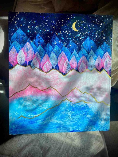 [PK8392-AR-ACR-029308] Starry Night Abstract Landscape 