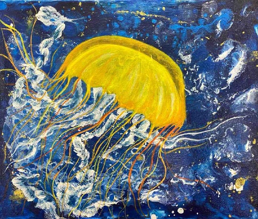 [PK8392-CF-ART-029365] Vibrant Yellow Jellyfish 
