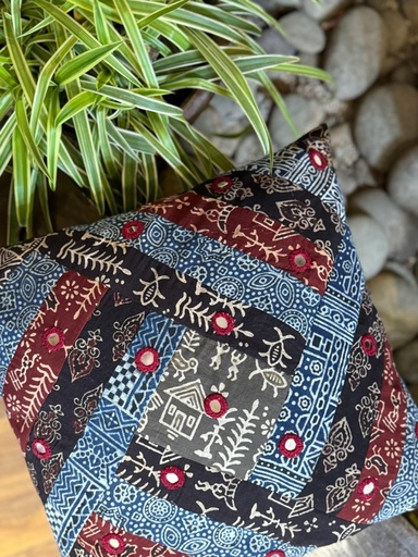 [PK8978-HM-CUS-029459] Ajrak & Mirror Work Cushion Cover