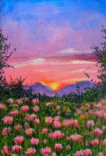 [PK8392-AR-ACR-029501] Pastel Hues Sunset and Floral Landscape 