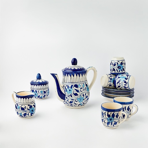[PK9650-CF-BPO-029840] Blue Pottery Tea Set